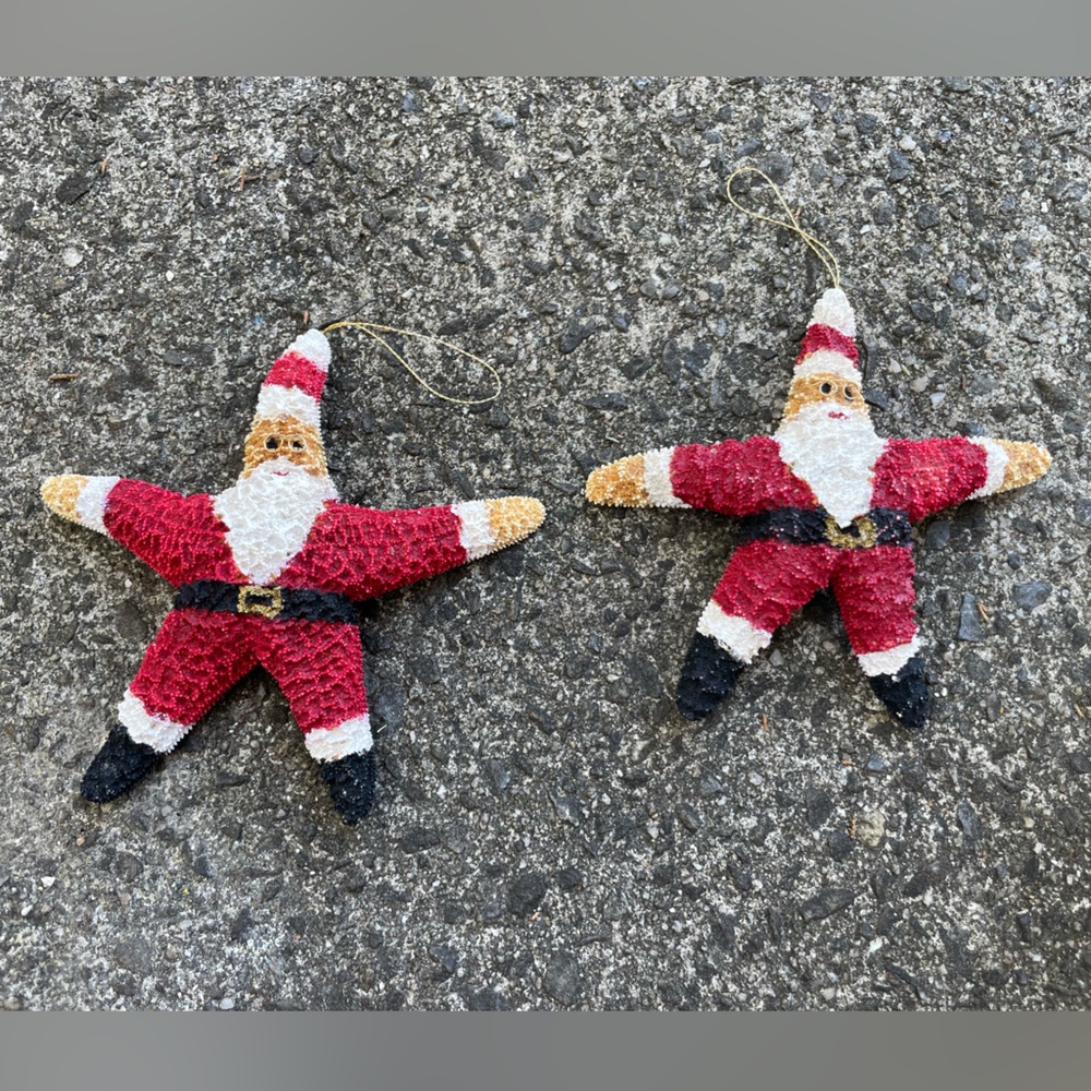 Vintage Starfish Santa Ornament Christmas Holiday Nautical Beach  Decor Set Of 2